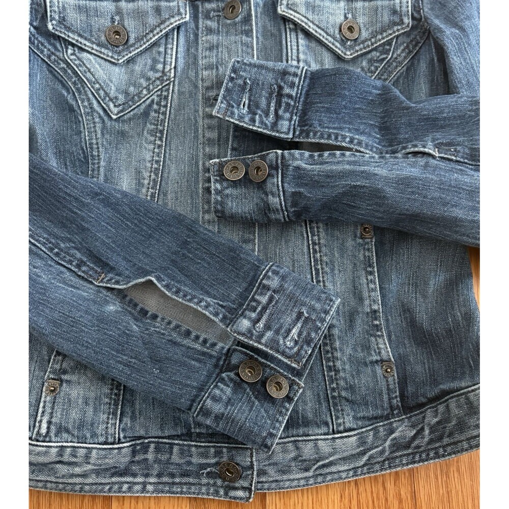 Guess Jean Jacket Women's XL Denim Trucker Cropped Retro Stretch Made in Mexico - Picture 7 of 15
